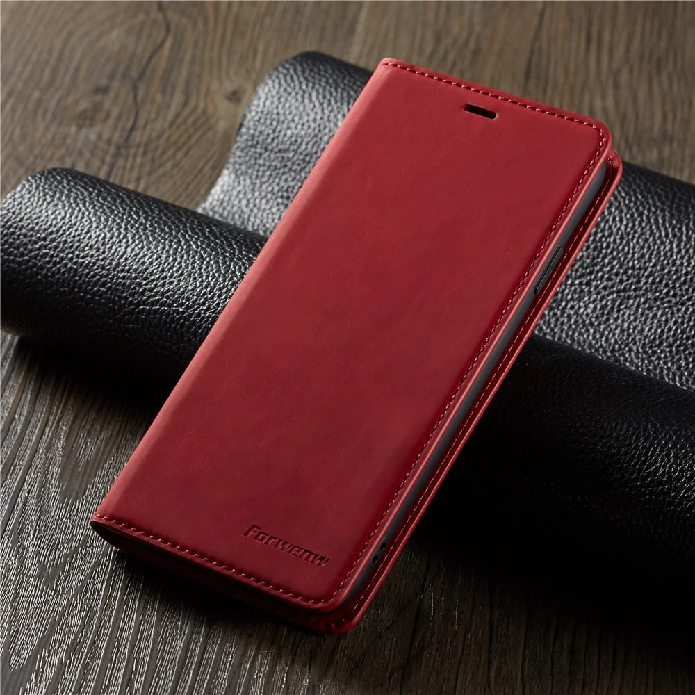 Ultra-Slim iPhone Leather Flip Wallet Case — Magnetic Suede Cover with Card Slots, Cash Pocket, Stand Function, Lightweight Full Body Protective Design