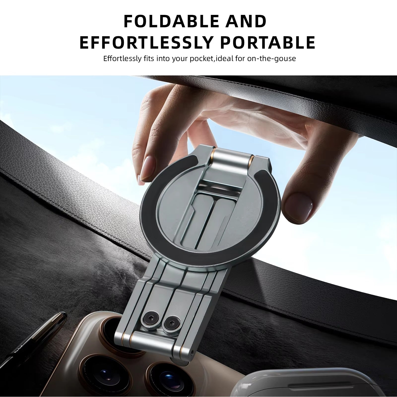 Ultra-Slim iPhone MagSafe Magnetic Phone Tripod Stand, Pocket Mini Holder with Strong N52 Magnet Grip & 360° Adjustable Mount