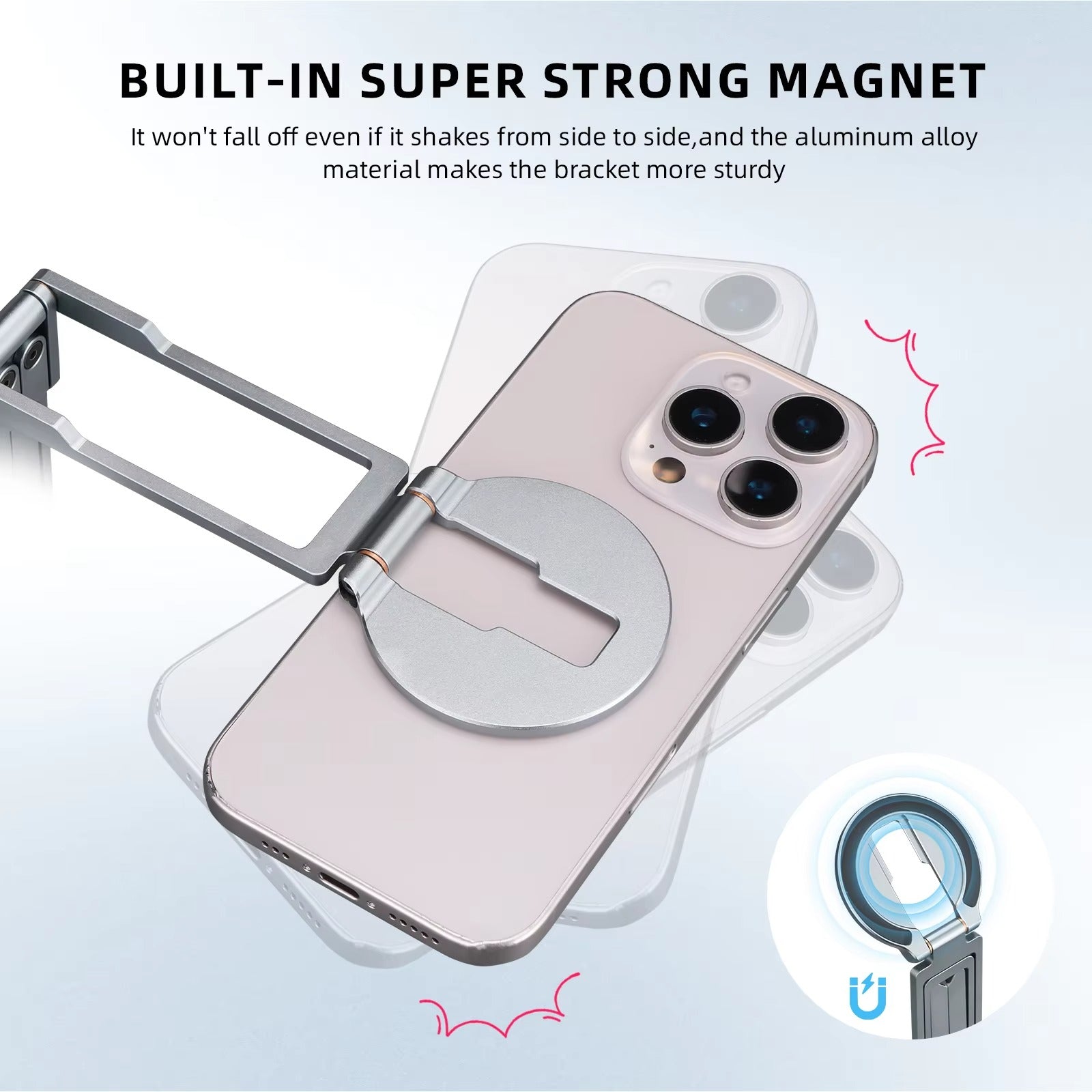Ultra-Slim iPhone MagSafe Magnetic Phone Tripod Stand, Pocket Mini Holder with Strong N52 Magnet Grip & 360° Adjustable Mount