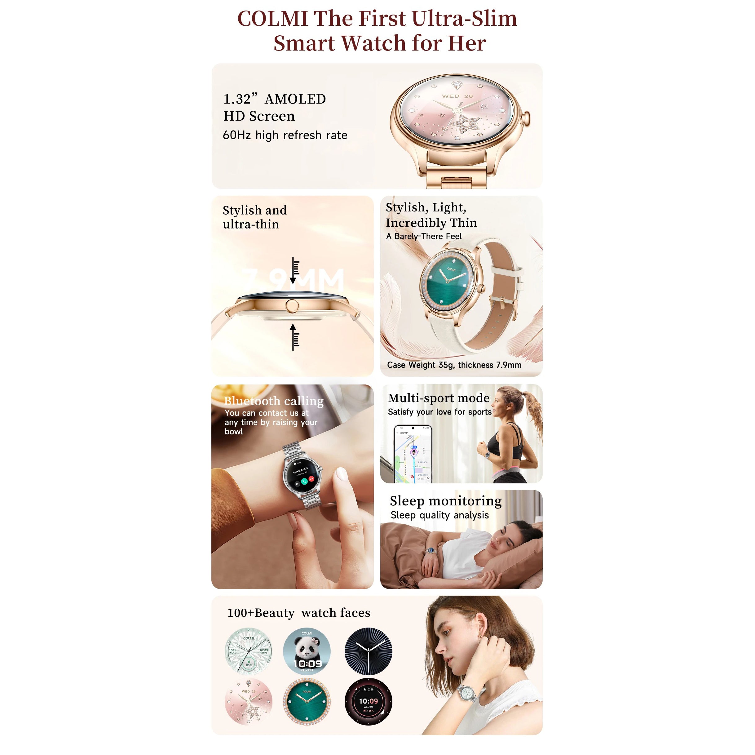 Ultra-Thin AMOLED Smart Watch with 1.32″ Round Display, Health Monitoring, Bluetooth Calling, Lightweight Fashion Fitness Tracker