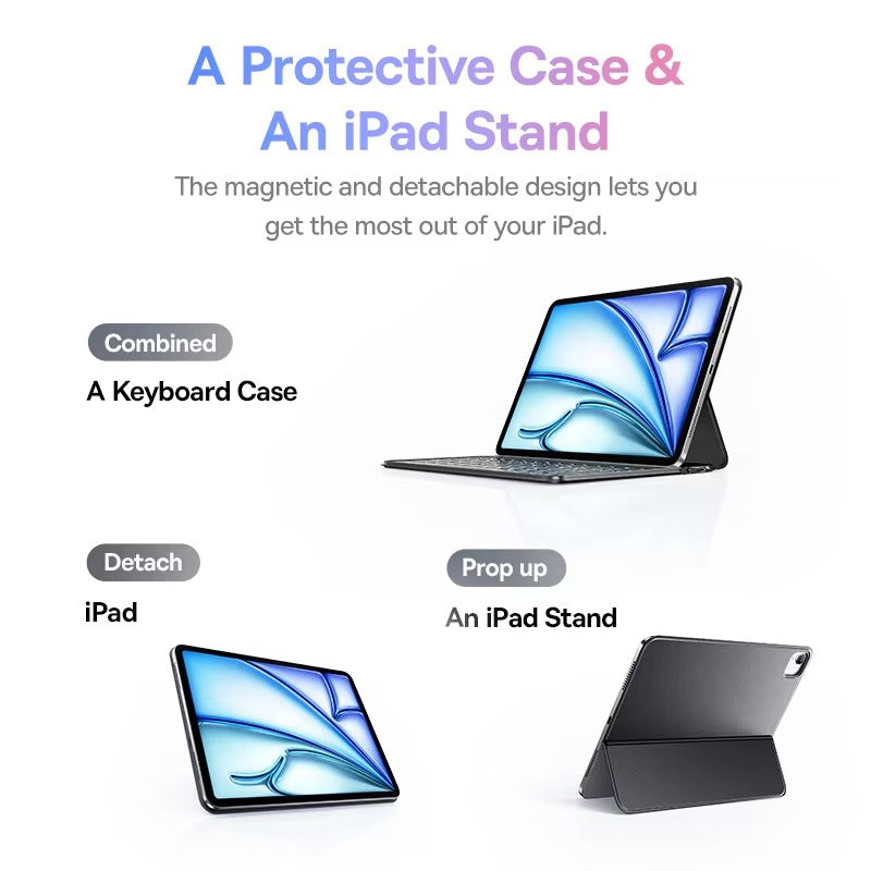 Ultra-Thin Keyboard Case for Tablets with Detachable Magnetic Keyboard, Drop-Resistant Leather Cover & Portable Work Setup
