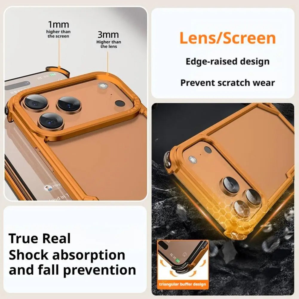 Ultra-Thin iPhone Case — Minimalist Design, Wireless Charging Compatible, Metal Frame Bumper Shockproof, Half-Wrapped Protection