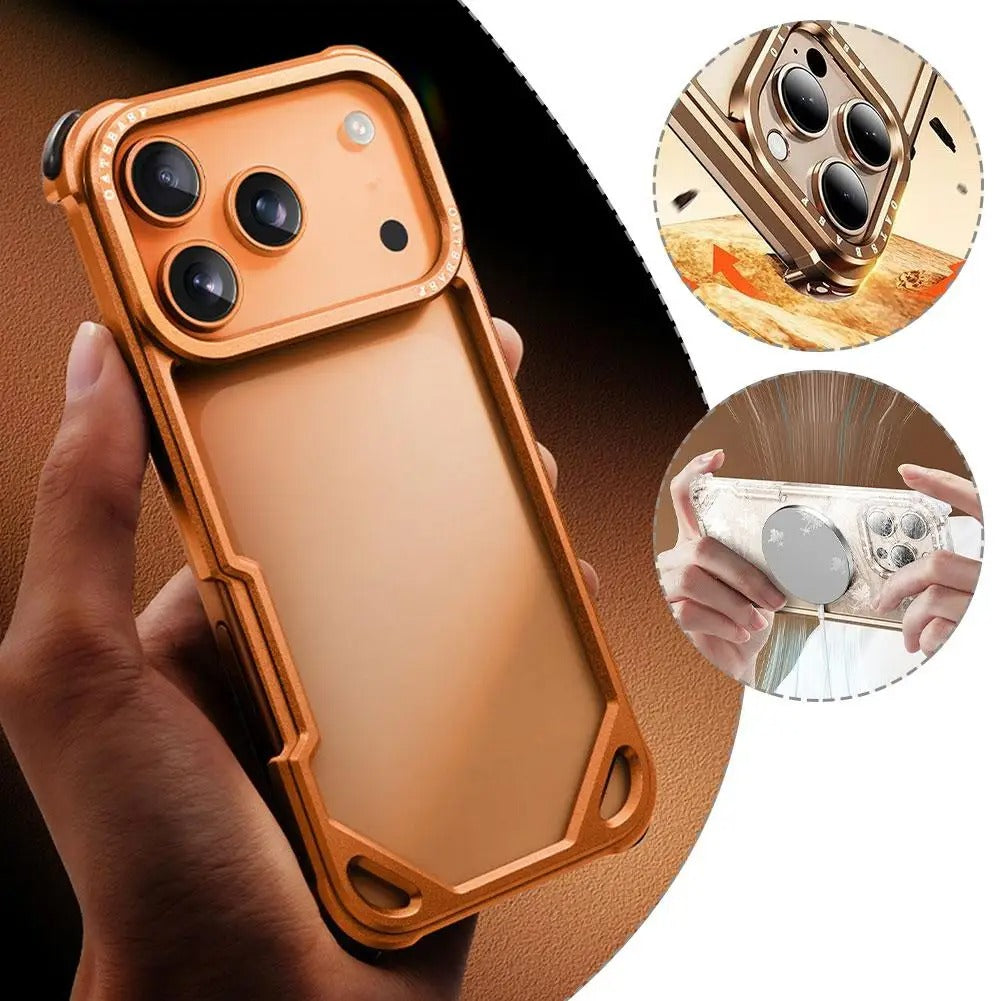 Ultra-Thin iPhone Case — Minimalist Design, Wireless Charging Compatible, Metal Frame Bumper Shockproof, Half-Wrapped Protection