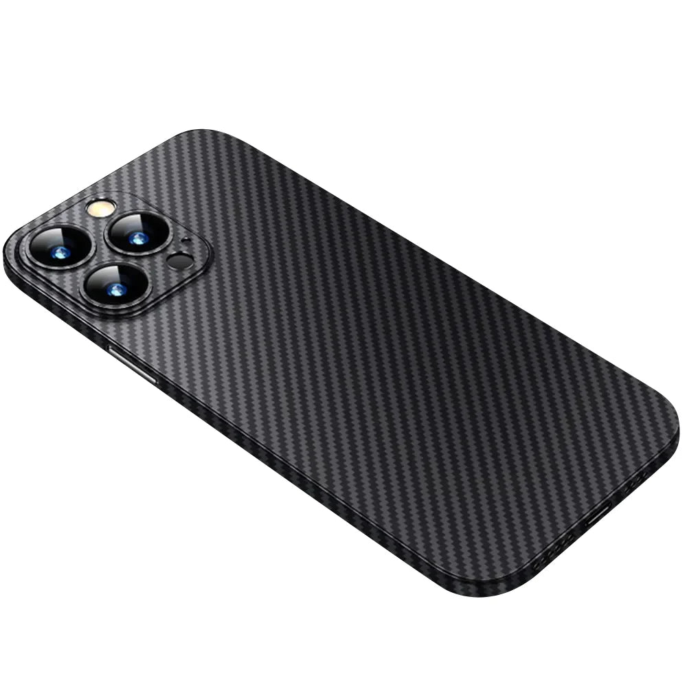Ultra-Slim iPhone Case Carbon Fiber Matte Finish — 0.3mm Thin Protective Cover, Full Camera Protection, Anti-Fingerprint, Lightweight Non-Slip Design